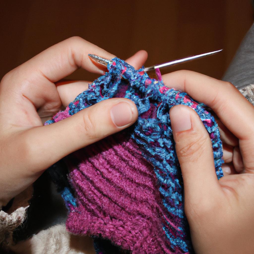 Person knitting with knitting